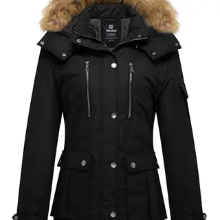 Wantdo Damen Winterjacke Parka mit Kapuze Schwarz XL