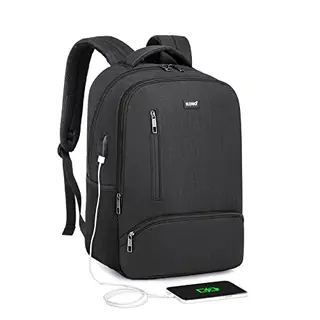 KONO Laptop Rucksack für Schule und Arbeit mit USB-Ladeanschluss – 15,6 Zoll (Schwarz)
