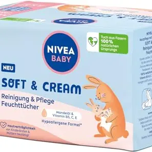 NIVEA BABY Soft & Cream Feuchttücher für empfindliche Babyhaut, hypoallergen mit Mandelöl und Vitaminen (4 x 57 Stück)