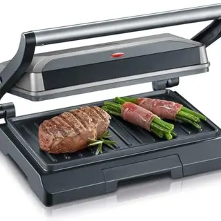 SEVERIN Kontaktgrill für Sandwiches, Steak & Panini, antihaftbeschichtet, 800 W, metallic grau/schwarz, KG 2394