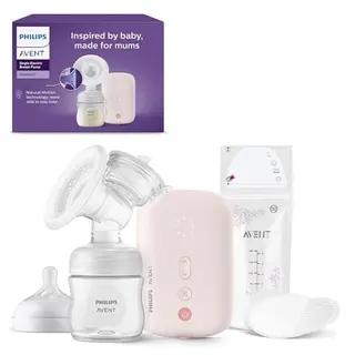Philips AVENT Elektrische Milchpumpe mit Flasche & Stilleinlagen, rosa, 5-teilig