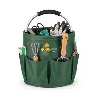 Personalisierte Gartengeräteset Tasche mit Griff, Oxford-Stoff, mit Geburtsblumen, faltbar, mit Fächern, Garten-Geschenk für Männer & Frauen, Grün