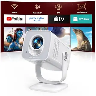 Mini 4K Beamer 1080P mit WiFi6, Bluetooth 5.4, 270° Drehbar, Tragbar für Heimkino & Outdoor, für HDMI/Android/iOS/PC/USB