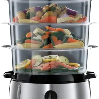 Russell Hobbs Dampfgarer 9,0l mit 60 Minuten Timer, 3 Dampfgarbehälter, Reisschale und 6 Eierhalter