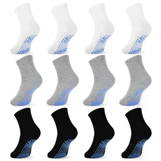 DECOVICI Kinder Stoppersocken, Rutschfeste Socken für 1-7 Jahre, 12 Paar, schwarz, hellgrau, weiß
