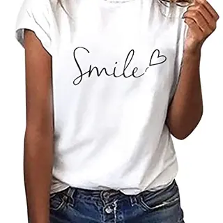 heekpek Sommer T-Shirt Damen Basic, Rundhalsausschnitt, Baumwolle, Casual, Kurzarm, Weiß