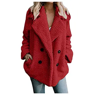 Winterjacke Damen Teddy Fleecejacke Oversized Sherpa Mantel Flauschig Revers Plüsch