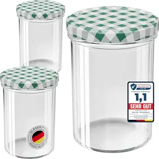WELLGRO 200 ml Einmachgläser mit Schraubdeckel, grüne Kappe, 8,5 x 12 cm, Made in Germany
