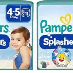 Pampers Baby Shark Splashers, Einweg-Schwimmwindeln Größe 4-5, 11 Stück (2er Pack)
