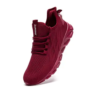 Linenghs Herren Laufschuhe Turnschuhe Sneakers Running Tennis Freizeitschuhe, atmungsaktiv, leichtgewichtig, outdoor, rotwein, 45 EU