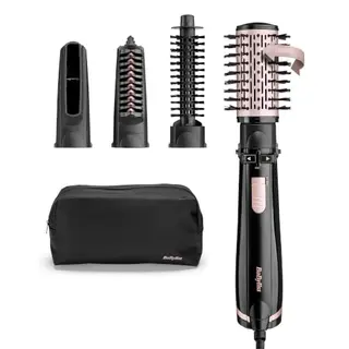 BaByliss Warmluftbürste, 1000W, mit 4 Aufsätzen zum Föhnen, Glätten & Volumen – Rotierend, Schwarz