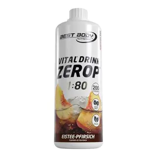 Best Body Nutrition ZEROP Vital Pfirsich Eistee-Zeptsirup zuckerfrei, 1L für 80L Getränke, kalorienarm, mit Vitaminen B1, B6 und Niacin