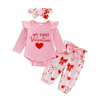 JiAmy 3-teiliges Baby Mädchen-Set: Strampler, Stirnband & Hose