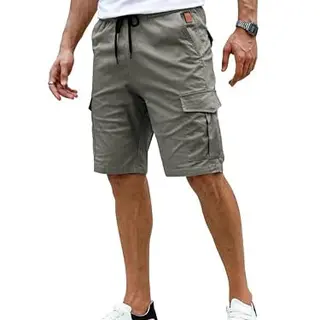 Elegancity Herren Cargo Shorts Sommer, Freizeithose, elastische Taille, Chino Style, mit 6 Taschen, Grau, S