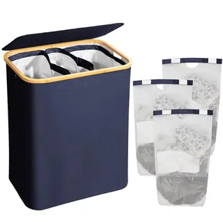AdelDream 160L Wäschekorb mit Deckel - Wäschebox Wäschesortierer Navy Blau