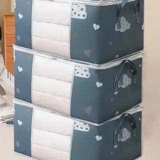 Große faltbare Aufbewahrungstasche, 3er Set, mit Griff, Reißverschluss, transparent, für Bettwäsche, Kleidung, marineblau
