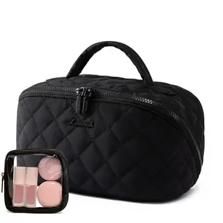 LOVEVOOK Kosmetiktasche für Damen, wasserdichte Kulturtasche mit Fächern, großes 180°-Flachdesign, ideal für Reisen, Schwarz