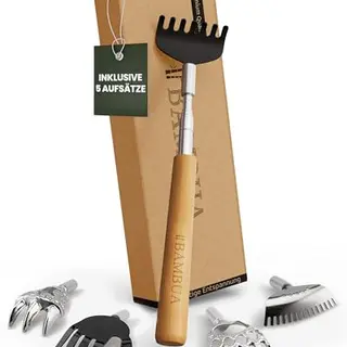 BAMBUA Rückenkratzer Ausziehbar mit 5 Aufsätzen – Perfektes Geschenk für Männer