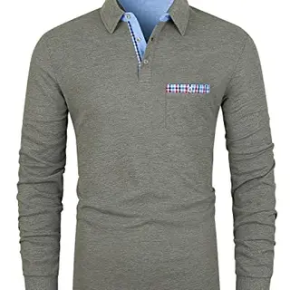 LIUPMWE Poloshirt Herren Langarm - Getäfelt, Slim Fit, Golf, Sport, Grau, L