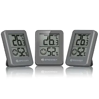Bresser 3er Set Thermometer Hygrometer - Digitales Raumthermometer für Luftfeuchtigkeit, Kühlschrankgeeignet, Wandmontage