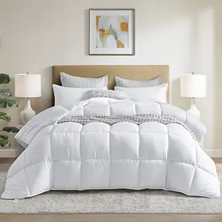 Dorrin Nessin Winter Steppdecke, extra flauschig, Doppelbett, schwere Faserfüllung, mit 8 Ecklaschen