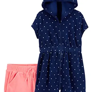 Simple Joys by Carter's Baby-Mädchen Badebekleidungs-Set mit Kapuze, Marineblau/Punkte, 6-9 Monate (2er Pack)