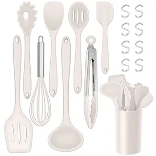 TEAMFAR 17-teiliges Silikon Küchenutensilien Set, Khaki, hitzebeständig, spülmaschinenfest