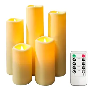 OSHINE Wasserdichte LED-Kerzen Set, 5 Stück, elfenbeinfarben, Flackernde Kerzen mit Timer und Fernbedienung