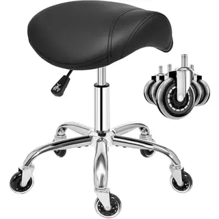ANWBROAD Drehhocker mit Rollen, höhenverstellbar, ergonomisch, breiter Sitz, bis 205 kg, Schwarz – für Salon, Spa & Kliniken