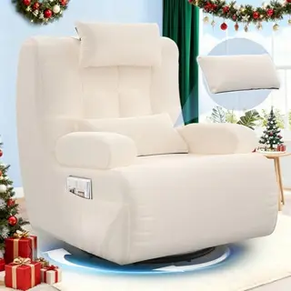 Gegcucey 3-in-1 Relaxsessel mit 360° Drehfunktion, extragroßer, gepolsterter Hochlehner, 2 Kissen, Seitentaschen, Beigefarbener Akzent-Sessel