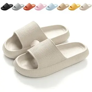 Calish Badeschuhe Herren Damen Cozislides Slippers rutschfeste Badelatschen Pantoletten Flip Flops Beige 38-39 EU