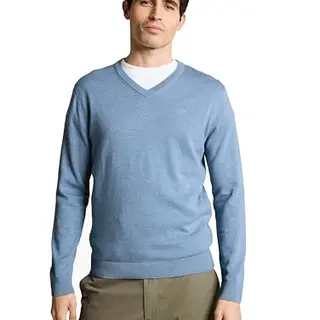 Tom Tailor Herren V-Ausschnitt Strickpullover Mountain Spring Blue Melange XXL