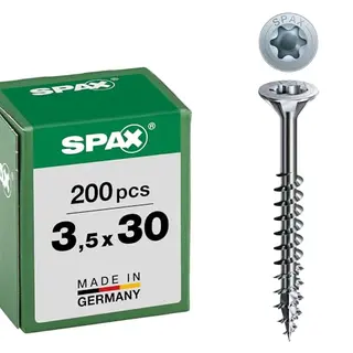 SPAX Universalschraube 3,5 x 30 mm, 200 Stück, Senkkopf, Teilgewinde, WIROX A3J, blank verzinkt