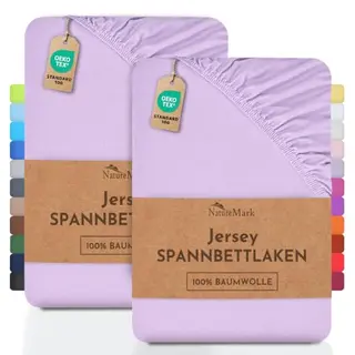 NatureMark 2er Pack Kinder Jersey Spannbettlaken, 100% Baumwolle, 70x140 cm - Flieder/Lavendel