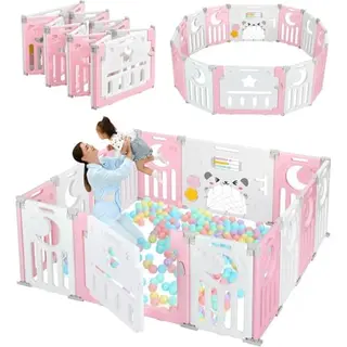 Dripex Faltbarer Laufstall für Baby, 150x150cm, mit Spielzeugboard, Rosa
