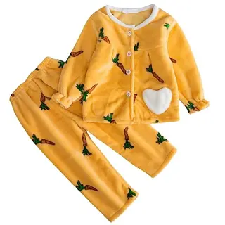 Barrageon Baby Hauskleidung Pyjama für Jungen und Mädchen 2-12 Jahre Flanell Schlafanzug (Gelb)