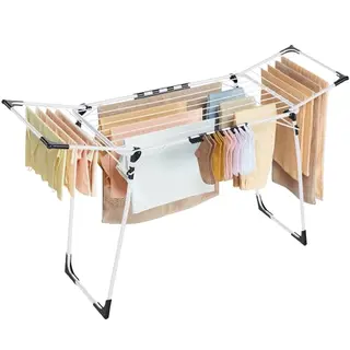 SONGMICS Wäscheständer, platzsparend, aus Metall, 173 x 52,5 cm, weiß, mit Sockenhalter, ideal für Kleidung und Handtücher