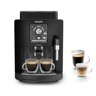 Krups Harmony Kaffeevollautomat, 4 Kaffeevarianten, Milchaufschäumer, einfache Bedienung, automatische Reinigung, kompaktes Design, Schwarz