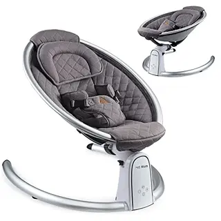Hot Mom Baumwolle Babywippe - Leichter Schaukelstuhl mit 5 Schwingungsstufen und Bluetooth Musik, Dunkelgrau