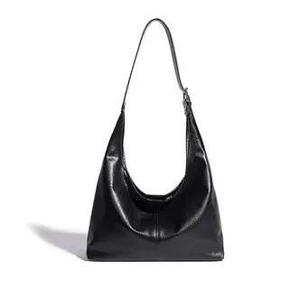 fdsmall Leder Tote Tasche für Frauen - Große Schultertasche in Schwarz