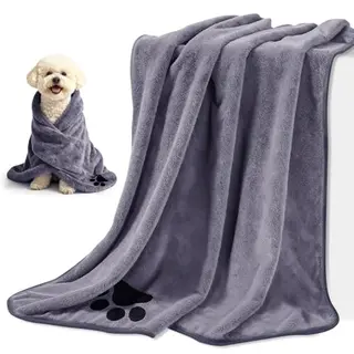 Blanlody 2 Hundehandtücher 75 x 35 cm, extra saugfähig, Grau, S