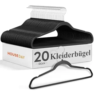 HOUSE DAY Schwarze Kunststoff-Kleiderbügel 20er Pack, ultradünn, platzsparend, 360° drehbar, ideal für Anzüge, Mäntel & Shirts