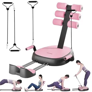 Pilates Reformer Set für Zuhause, Bauchtrainer mit Rückprall und Spannseil, rosa