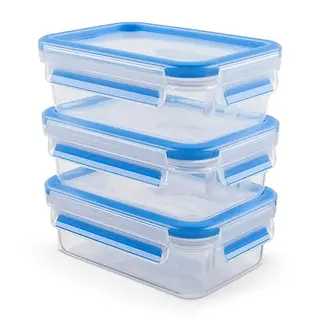 EMSA Clip & Close Frischhaltedosen-Set, 3-teilig, 0,55 L, Kunststoff, transparent/blau, spülmaschinenfest, gefrier- und mikrowellengeeignet