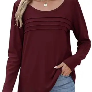 CMTOP Damen Langarmshirt Rundhals Thermo Herbst Winter Lässig Elegantes Longsleeve mit Puffärmeln