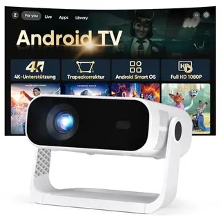Smart Mini Beamer 2026 mit Android 14, 4K/1080P, WiFi6 & Bluetooth 5.2, automatische Trapezkorrektur, für Smartphone & PC