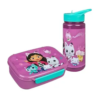 Scooli Gabby's Dollhouse Kindergeschirr Set - Brotdose und Trinkflasche für Kinder ab 4 Jahren - BPA-frei
