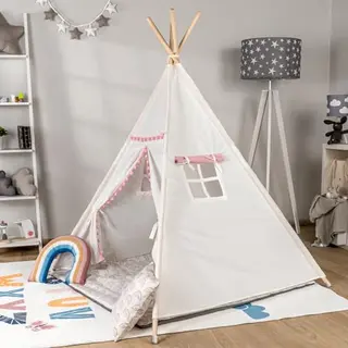 Paco Home Kinder Tipi Zelt für Spielzimmer - Robust und Stabil, verschiedene Designs, Farbe: Weiß