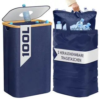 BAM BOO BOX Pfandflaschen Sammelbehälter 100L Blau – Leergutbehälter mit Einwurf und Tragetaschen