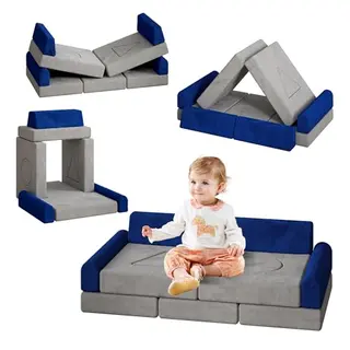 Hoopyosms Modulares Spielsofa für Kinder - Weiche Bausteine, Grau Blau